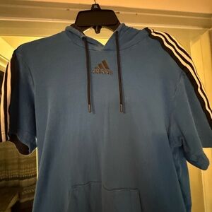 Adidas Blue Hoodie with Black and White Stripes